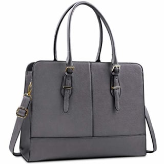 Laptop Bag for Women Leather Work Tote 15.6 Inch Laptop for Computer Bag Waterproof Business Office Professional Large Capacity Handbag School Shoulder Bag Grey