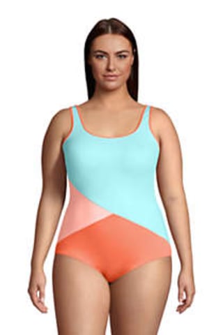 Land's End Plus Size Chlorine Resistant Sporty One Piece Swimsuit