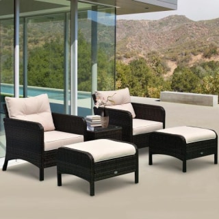 Outsunny 5-Piece Metal Frame Plastic Rattan Patio Conversation Set