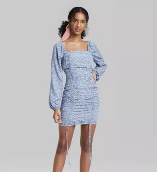 Wild Fable Women's Puff Long Sleeve Double Ruched Dress