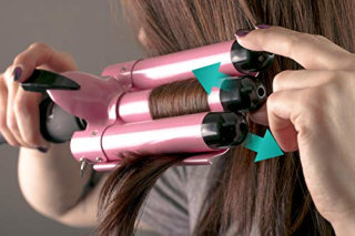 Alure Three Barrel Curling Iron Wand with LCD Temperature Display - 1 Inch Ceramic Tourmaline Triple Barrels, Dual Voltage Crimp