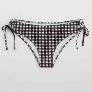Aerie Gingham Ruched High Cut Cheeky Bikini Bottom