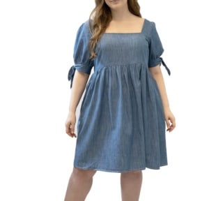 Tie Sleeve Denim Babydoll Dress