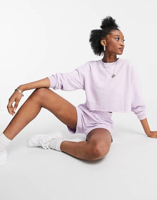 Pull&amp;Bear cropped sweatshirt &amp; shorts set in lilac