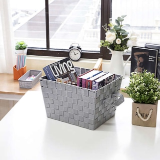 Squared Away Woven Storage Bin in Heather Grey