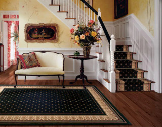 Natco Sapphire Fleur de Lis Black Stair Runner (Per Linear Foot)