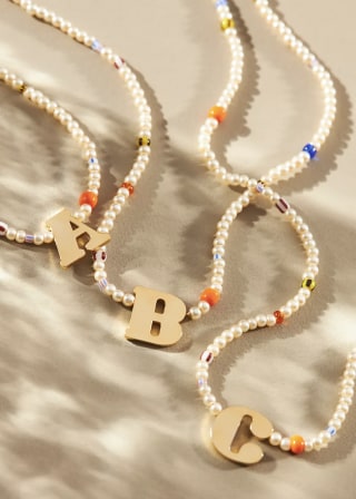 Beaded Monogram Pendant Necklace