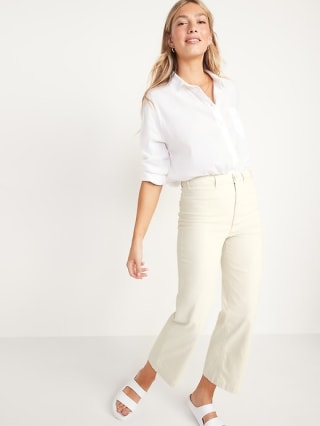 Extra High-Waisted Canvas Wide-Leg Cropped Pants
