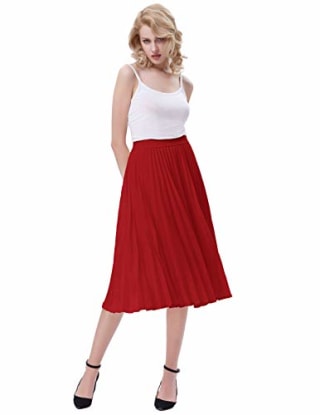 Kate Kasin Pleated A-Line Swing Skirt