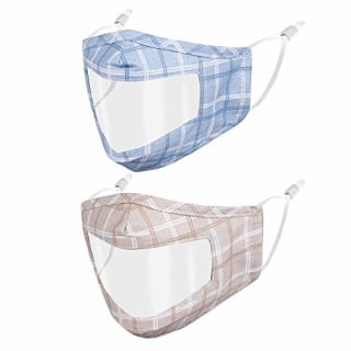Reusable Clear Window Face Mask Women Men Adult Transparent Visible Mouth See Through Lip Reading Fashion Cute Breathable Adjustable Washable Blue Brown Plaid Cotton Cloth No Fog Madks cubre bocas
