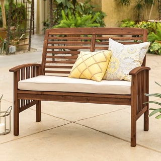 Forest Gate Eagleton Acacia Loveseat Bench with Cushion in Dark Brown