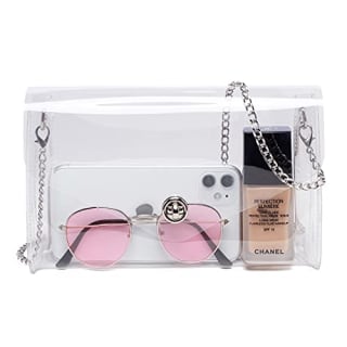 Vorspack Clear Purse Gift for Women Stadium Approved Clear Crossbody Bag Cute for Sports Concert Prom Party Present with Removable &amp; Detachable Chain - Clear(Silver Chain)