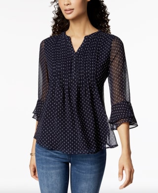 Charter Club Printed Pintuck Top