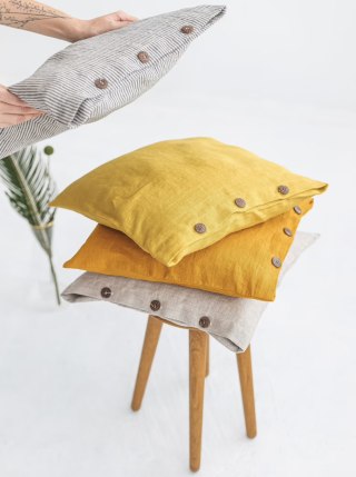 Linen Pillow Cover With Buttons