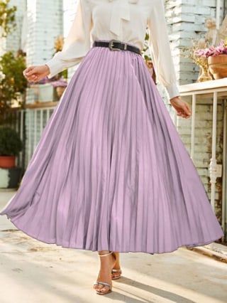Belted Pleated Maxi Skirt