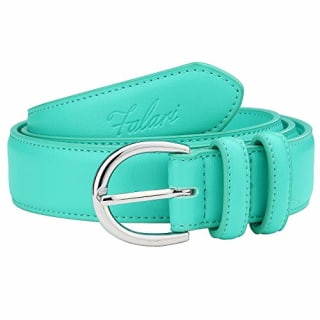 Falari Women Genuine Leather Belt Fashion Dress Belt With Single Prong Buckle 6028-TiffanyGreen-M