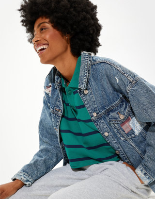American Eagle Patchwork Boyfriend Denim Jacket