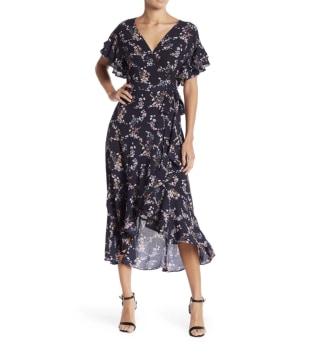 Max Studio Ruffle Crepe Wrap Dress
