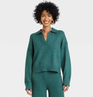 A New Day Collared Split Neck Pullover Sweater