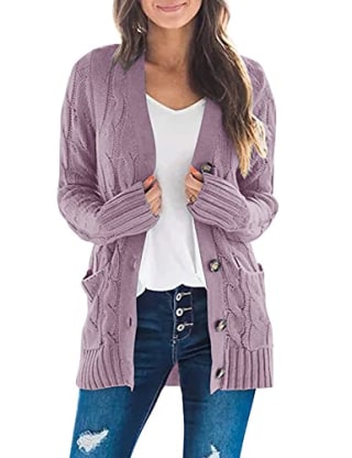 Merokeety Long Sleeve Cable Knit Cardigan