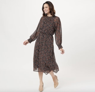 Girl With Curves Woven Blouson Sleeve Midi Dress