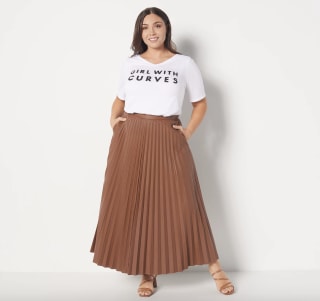 Girl With Curves Faux Leather Pleated Ankle Skirt