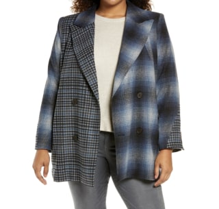 Treasure & Bond Mix Plaid Double Breasted Coat