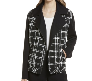 Halogen Houndstooth Check Knit Moto Jacket