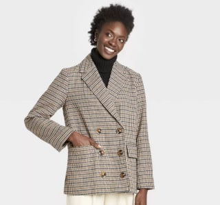 Who What Wear Brown Plaid Peacoat