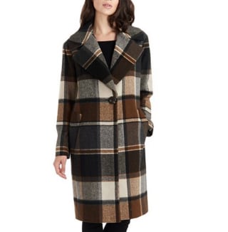 Fleet Street Plaid Oversized Notch Collar Coat