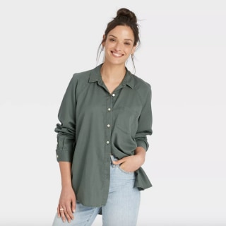 Raglan Long Sleeve Button-Down Shirt