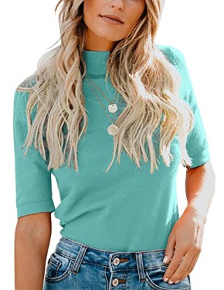 LIYOHON Plain T-Shirt Mock Turtleneck