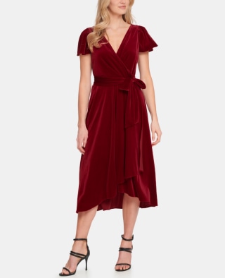 DKNY Velvet Flutter-Sleeve Midi Dress