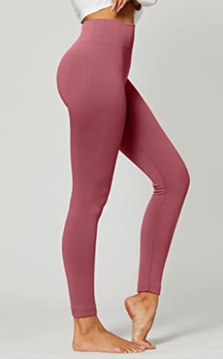 Pink rose fleece lined leggings best sale