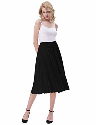Kate Kasin Pleated A-Line Swing Skirt
