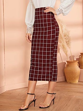 Verdusa Plaid Bodycon Midi Skirt