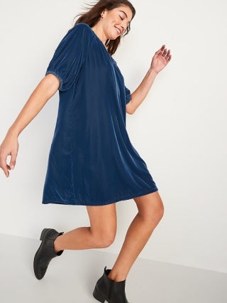 Old Navy Puff-Sleeve Velvet Mini Shift Dress