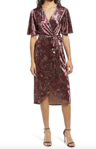 Fraiche by J Kara Velvet Faux-Wrap Dress
