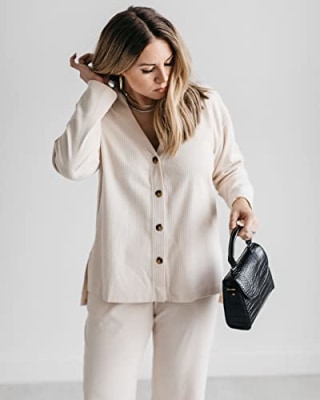 The Drop Women's Sandstorm Button Front Ribbed Cardigan