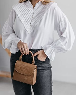 The Drop Women's Ivory Pintuck Ruffle Blouse