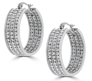 Steel by Design Crystal Inside-Out Hoop Earring