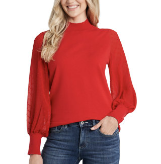 CeCe Mockneck Contrast Sleeve Sweater