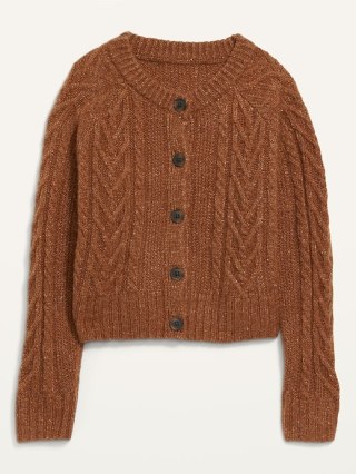 Cropped Cable-Knit Cardigan Sweater for Women