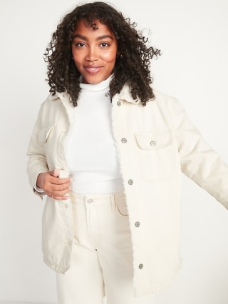 Sherpa-Lined White Jean Shacket for Women