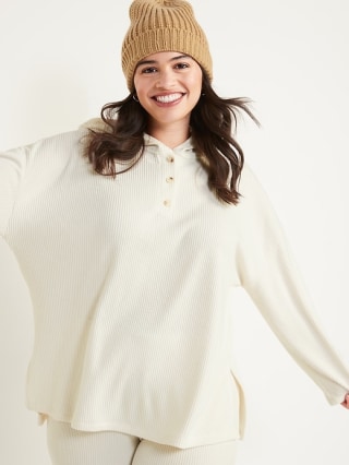 Cozy Oversized Rib-Knit Tunic Hoodie for Women