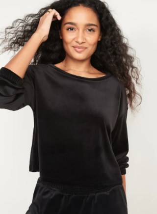 Long-Sleeve Velvet Pajama Top