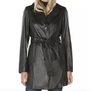 Tahari Nicole Belted Leather Trench Coat