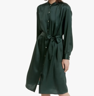 Lilysilk Belted Shirred Silk Shirt Dress
