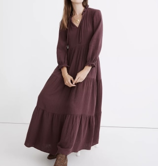 Madewell Lightspun Tie-Neck Tiered Midi Dress