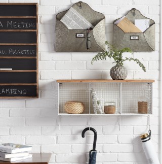 Wall-Mount Storage Shelf with 4 Hooks